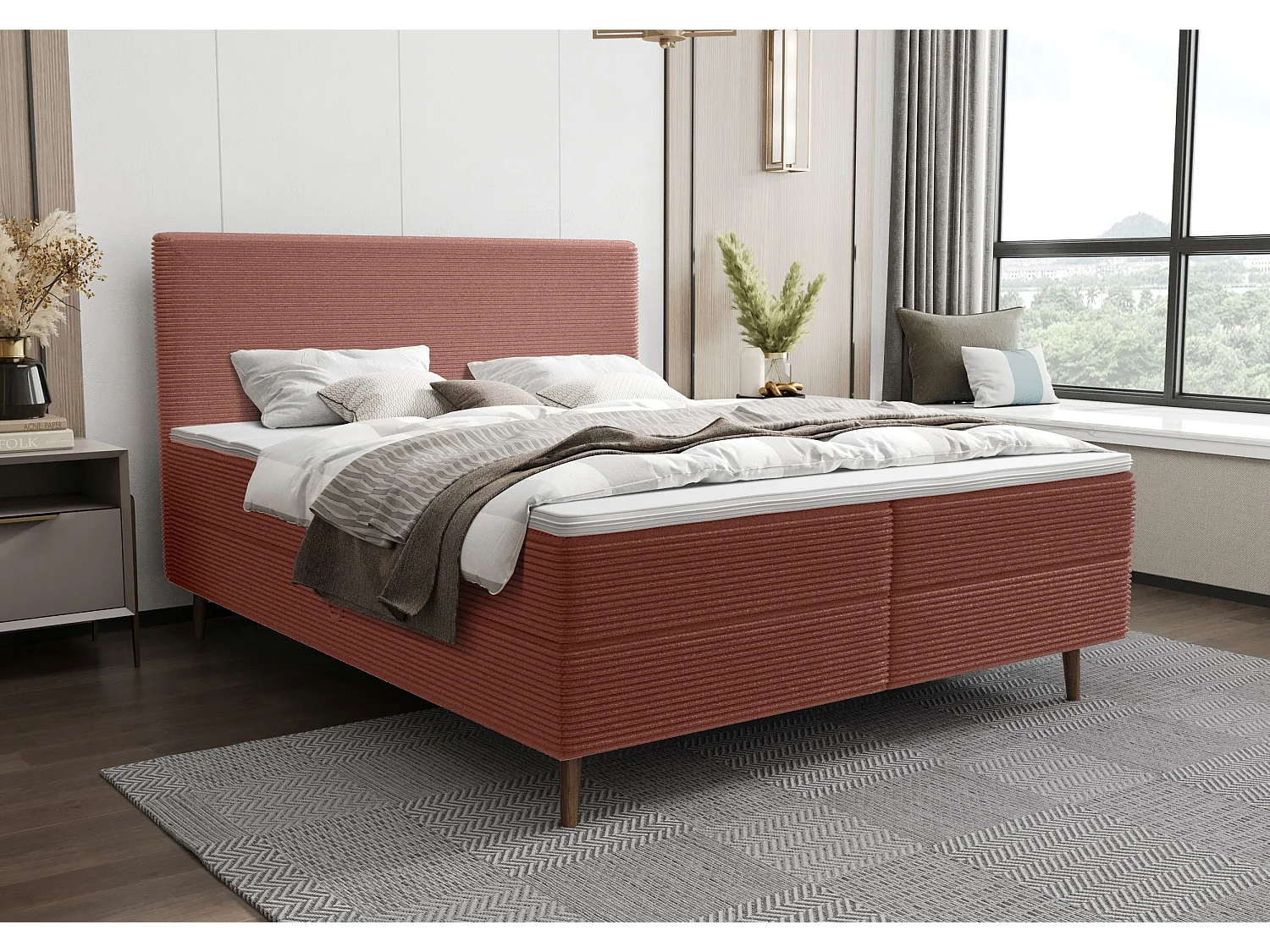 BEDANTE lit boxspring NARA 160x200 POSO 029 rose lit coffre de lit lit double lit d'hôtel surmatelas matelas chambre à coucher rangement