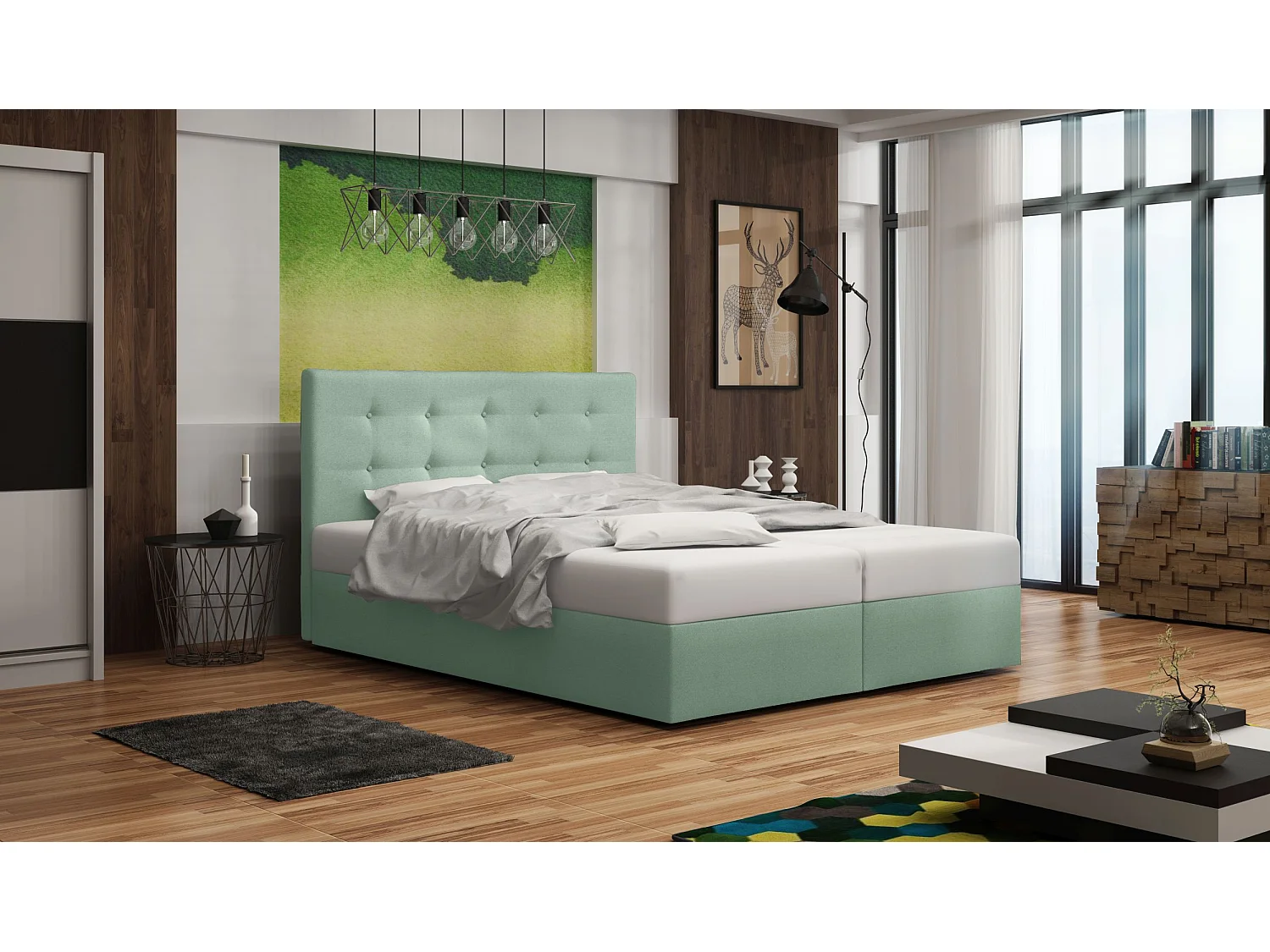 BEDANTE lit boxspring DUO 1 180x200 Cosmic 16 vert lit avec coffre lit double lit d’hôtel surmatelas matelas chambre espace de rangement