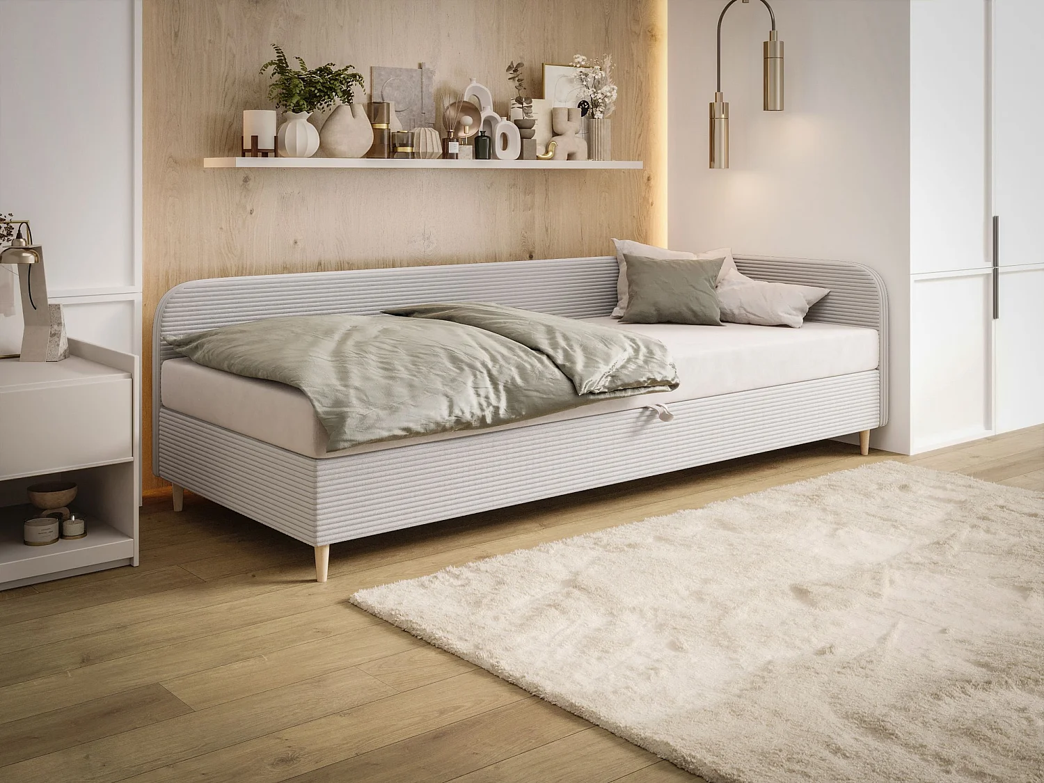 BEDANTE lit MIKO 100x200 RIVIERA 82+LINCOLN 2 gris clair lit lit junior lit simple lit d'hôtel matelas chambre à coucher rangement