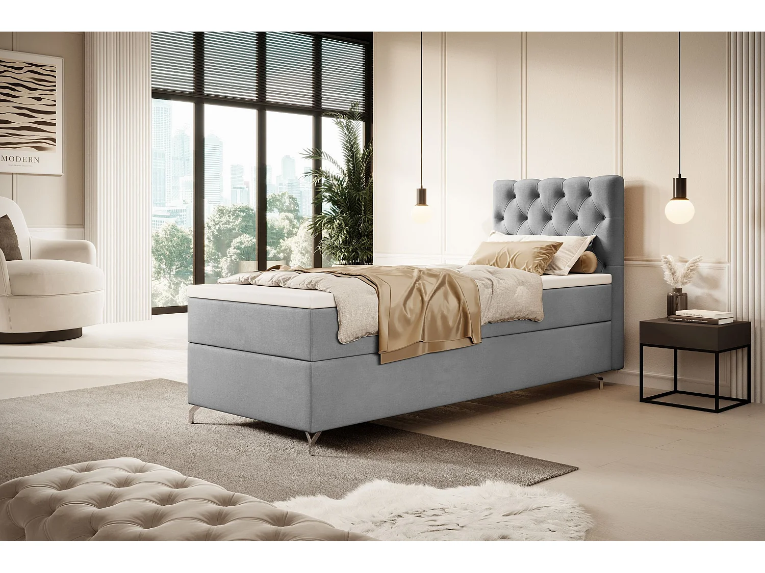 BOXBETT CHESTER 120x200 Monolith 84 avec matelas H3 et surmatelas lit avec coffre, lit simple, lit d'hôtel, chambre, avec rangement