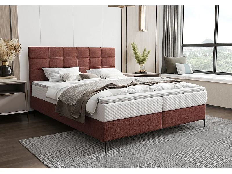 BEDANTE Boxspringbett INAO 160x200 ARAGON 59 Rot Bett Bettkasten Ehebett Hotelbett Topper Matratze Schlafzimmer Stauraum