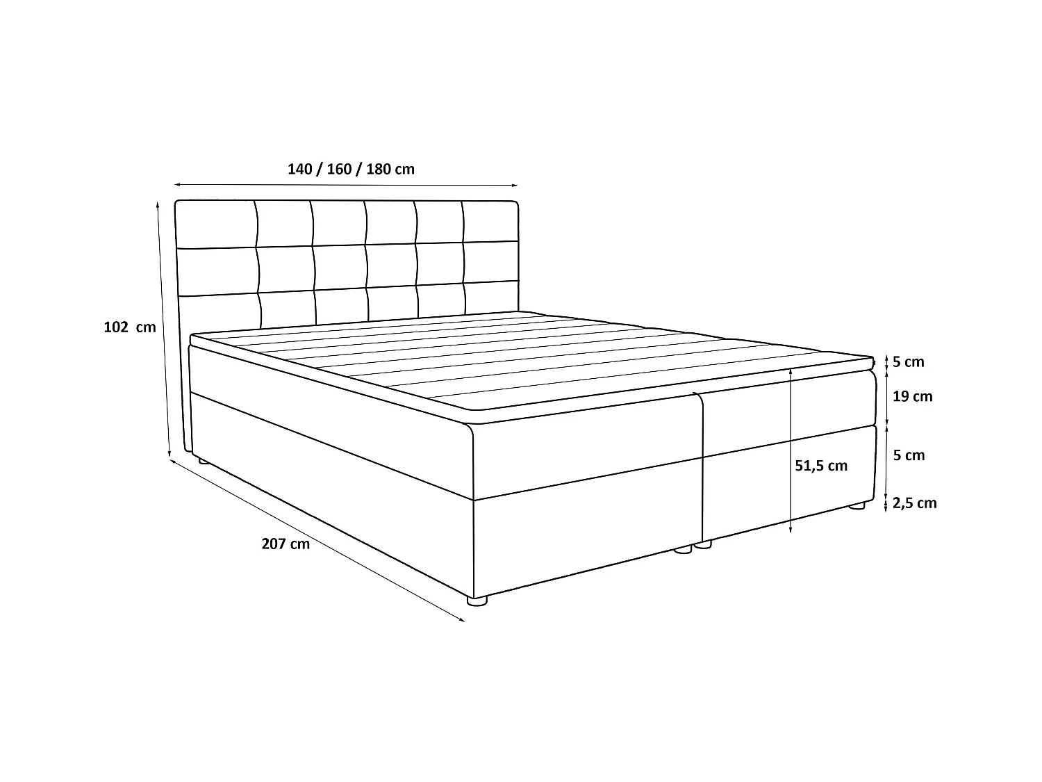 BEDANTE Lit boxspring KIDA 200x200 Curio 80 Gris clair Lit Litkasten Lit double Lit d'hôtel Chambre à coucher Espace de rangement