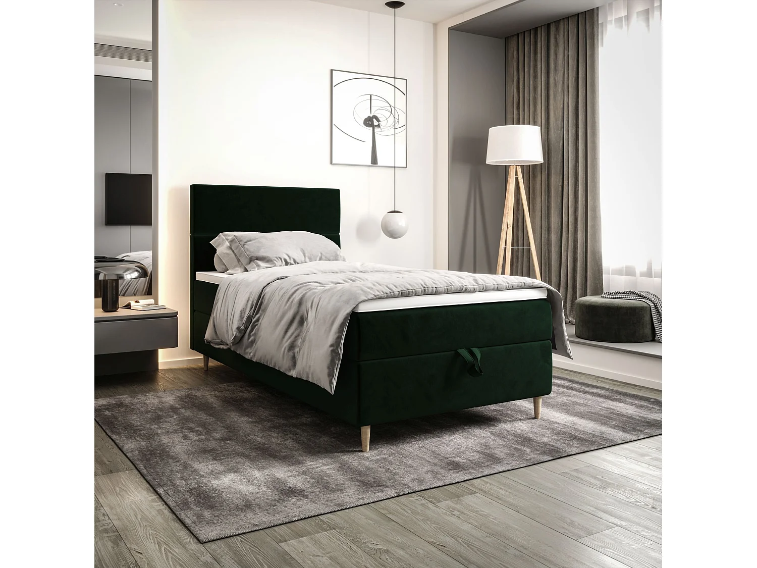 BEDANTE Lit boxspring FLO 80x200 Itaka 10 Vert foncé Lit Coffre Lit simple Lit d'hôtel Surmatelas Matelas Chambre Rangement