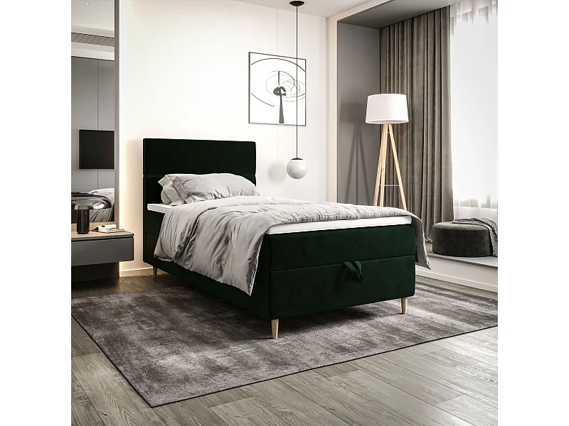 BEDANTE Boxspringbed FLO 80x200 Itaka 10 Donkergroen Bed Bedbox Eenpersoonsbed Hotelbed Topper Matras Slaapkamer Opbergruimte