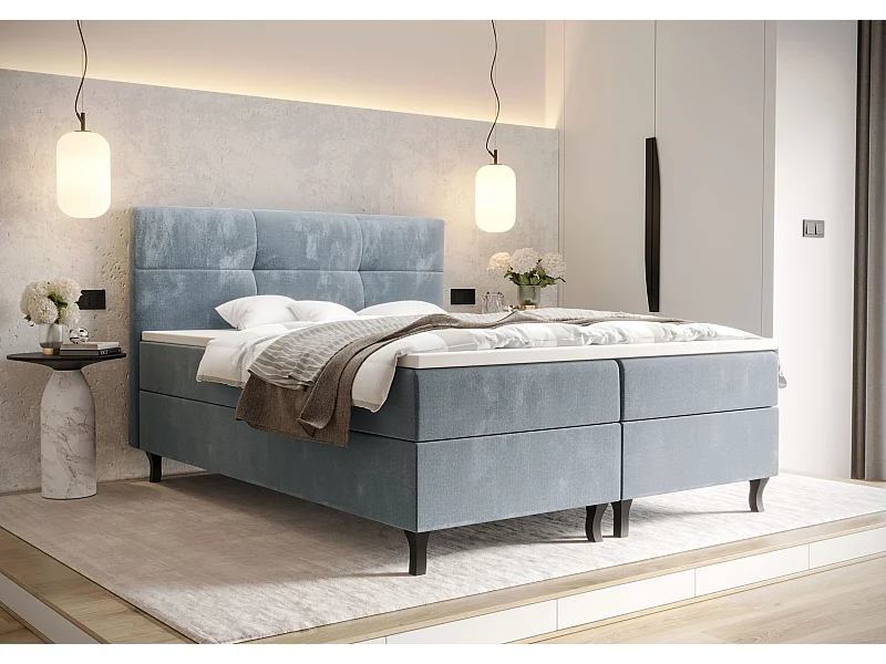 BEDANTE Boxspringbett LIMBA 180x200 Monolith 70 Hellblau Bett Bettkasten Ehebett Hotelbett Topper Matratze Schlafzimmer Stauraum