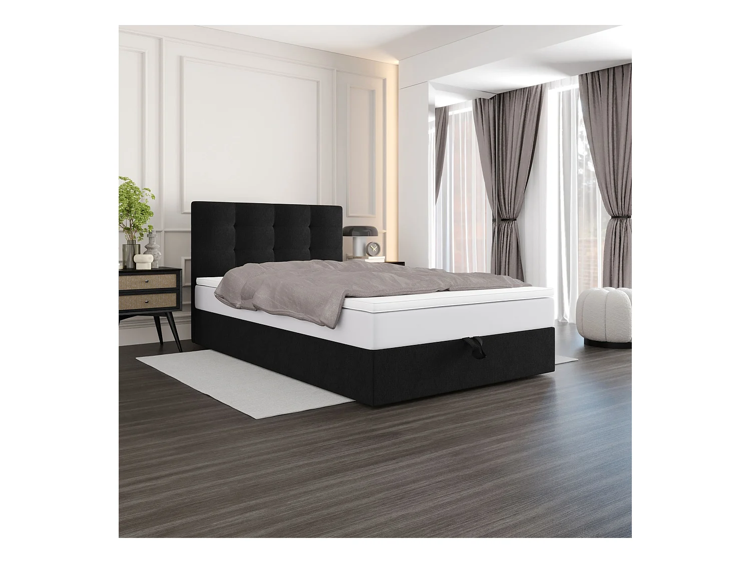 BEDANTE lit boxspring DUO 1 80x200 Cosmic 100 noir lit avec coffre lit double lit d’hôtel surmatelas matelas chambre espace de rangement