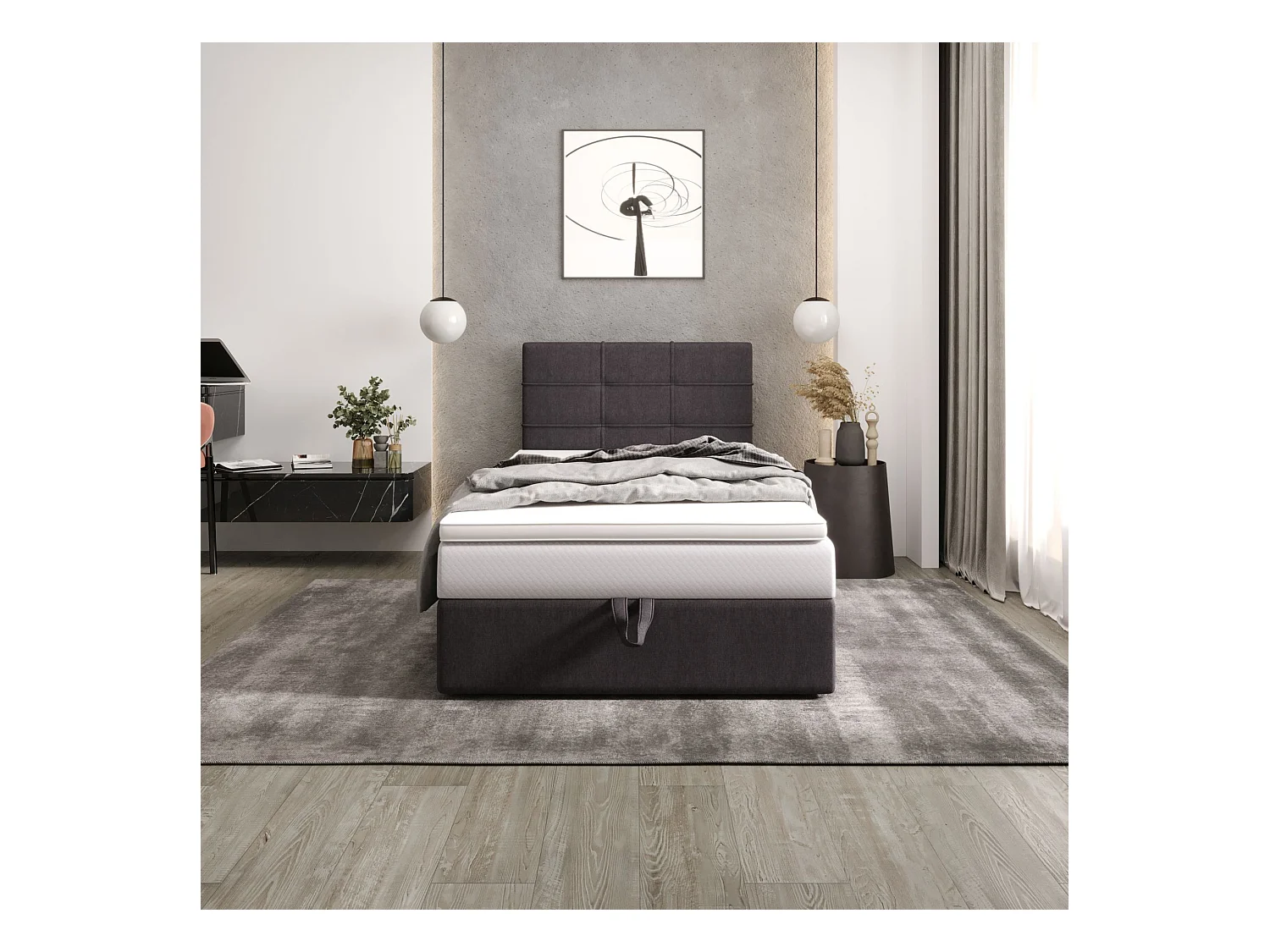 BEDANTE lit boxspring DUO 2 80x200 Cosmic 97 gris lit avec coffre lit double lit d’hôtel surmatelas matelas chambre espace de rangement