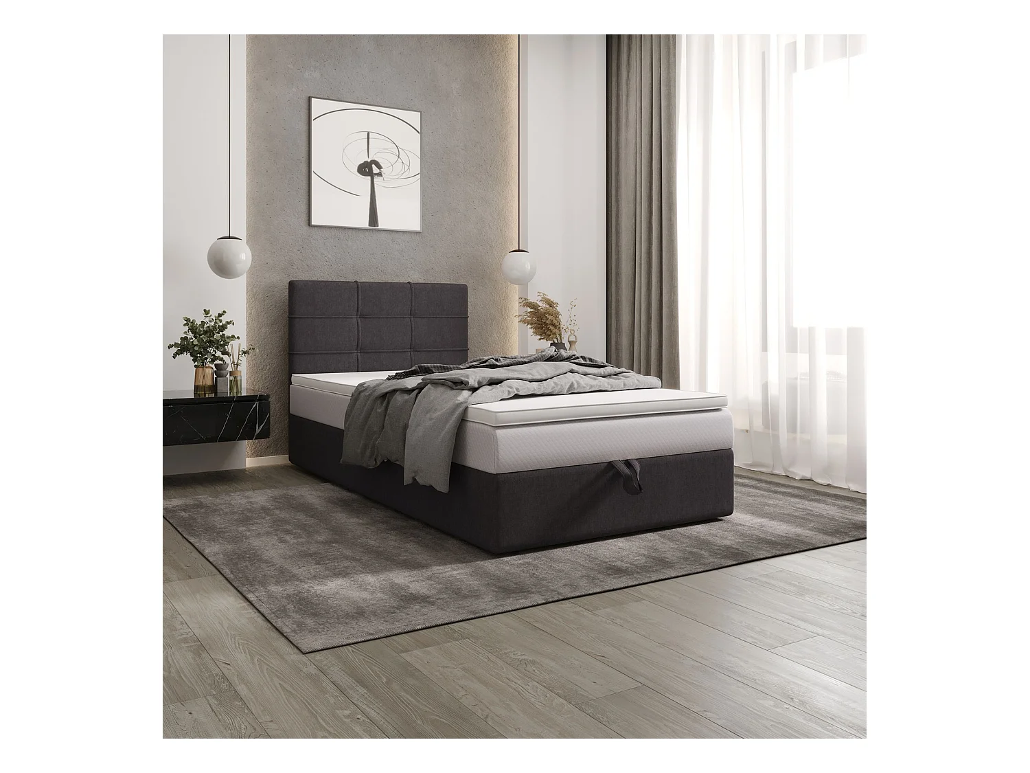 BEDANTE Boxspringbett DUO 2 80x200 Cosmic 97 Grau Bett Bettkasten Ehebett Hotelbett Topper Matratze Schlafzimmer Stauraum