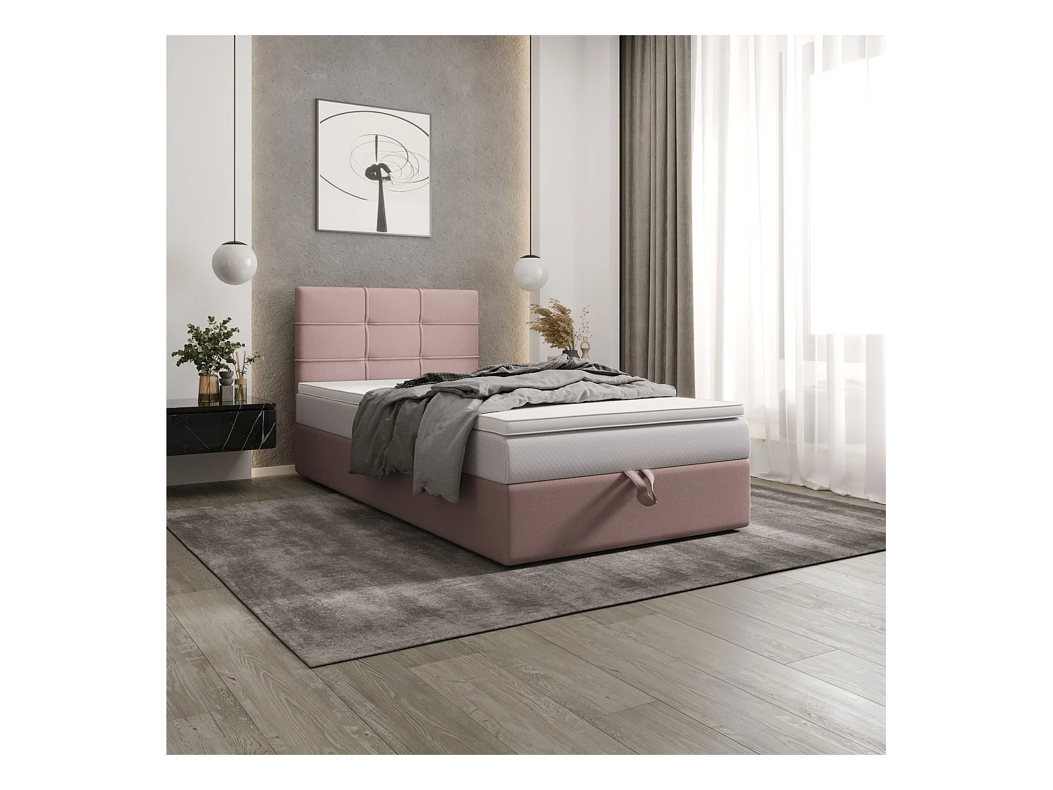 BEDANTE lit boxspring DUO 2 80x200 Cosmic 14 rose lit avec coffre lit double lit d’hôtel surmatelas matelas chambre espace de rangement