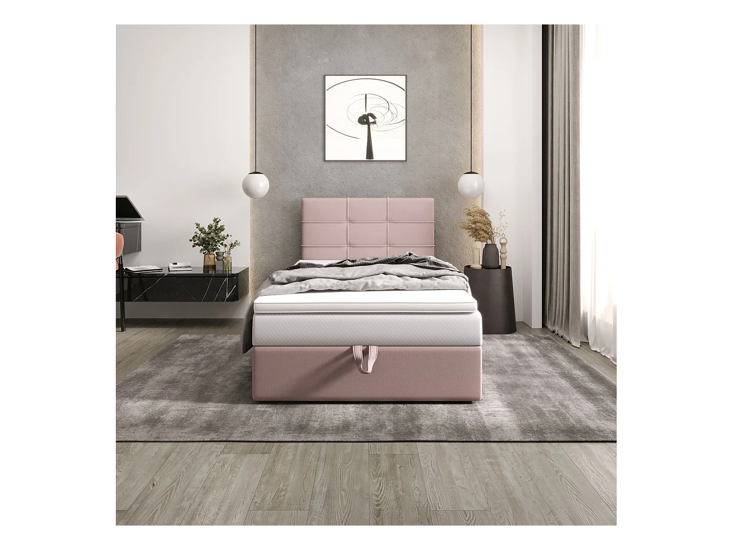 BEDANTE lit boxspring DUO 2 80x200 Cosmic 14 rose lit avec coffre lit double lit d’hôtel surmatelas matelas chambre espace de rangement