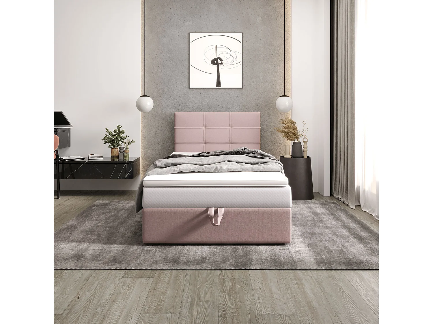 BEDANTE lit boxspring DUO 2 80x200 Cosmic 14 rose lit avec coffre lit double lit d’hôtel surmatelas matelas chambre espace de rangement
