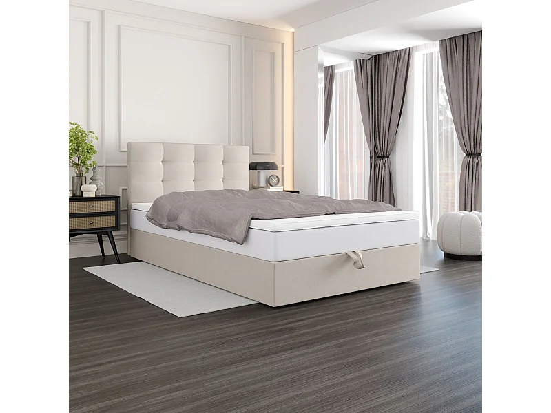 BEDANTE lit boxspring DUO 1 80x200 Cosmic 10 beige lit avec coffre lit double lit d’hôtel surmatelas matelas chambre espace de rangement