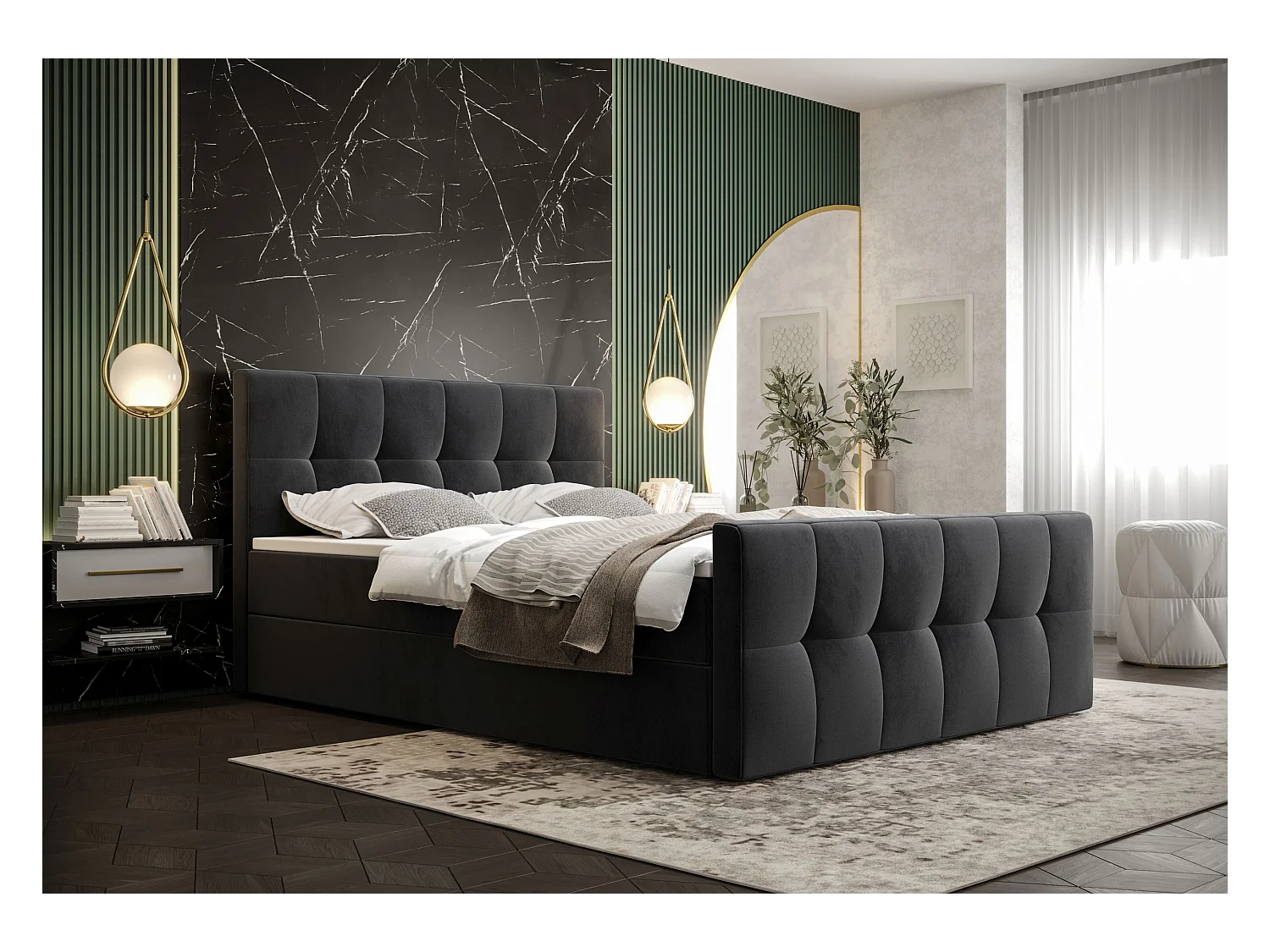 BEDANTE Boxspringbett MANHATTAN 160x200 Monolith 97 Dunkelgrau Bett Bettkasten Ehebett Hotelbett Topper Matratze Schlafzimmer Stauraum