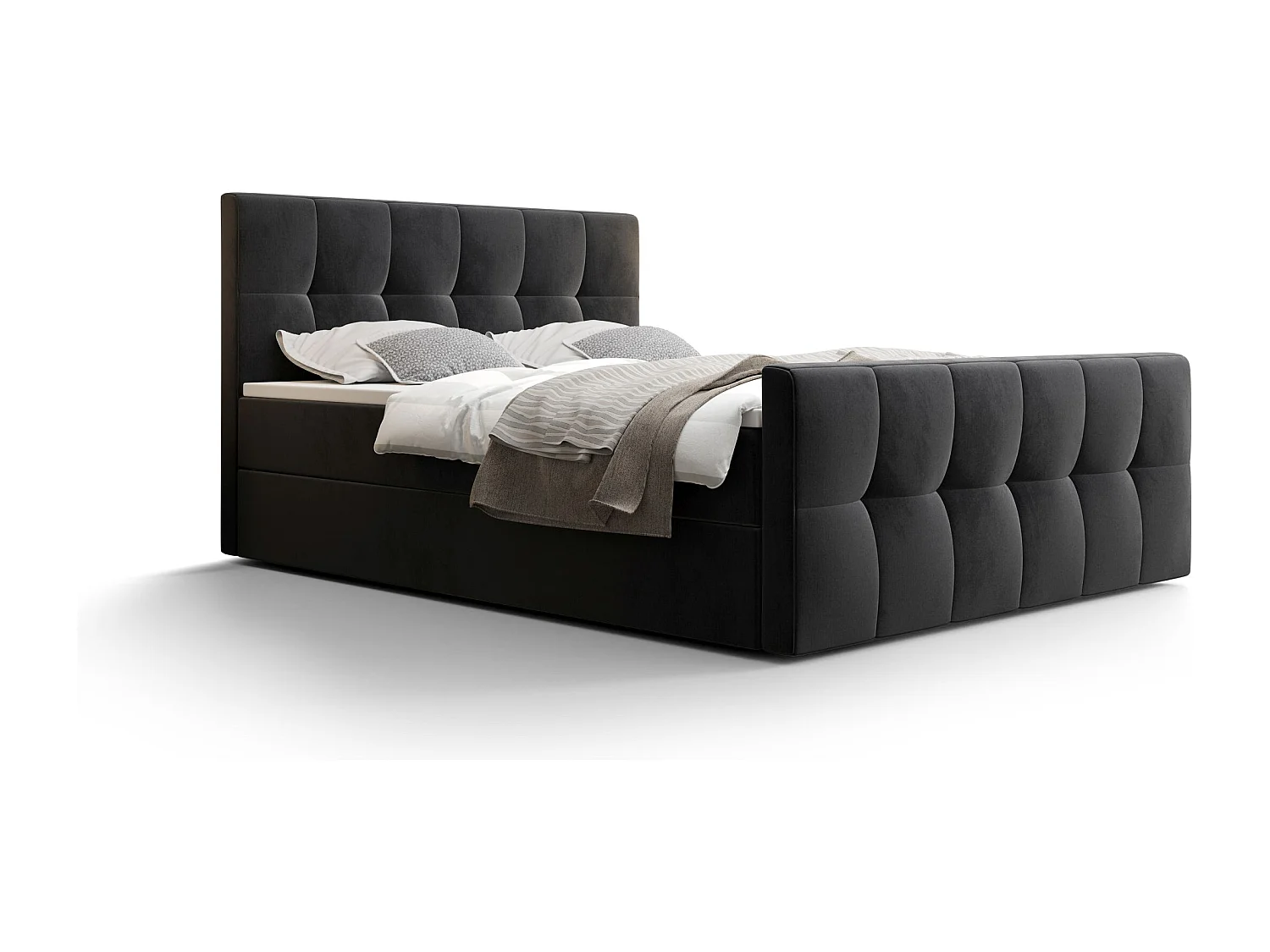 BEDANTE Boxspringbett MANHATTAN 160x200 Monolith 97 Dunkelgrau Bett Bettkasten Ehebett Hotelbett Topper Matratze Schlafzimmer Stauraum