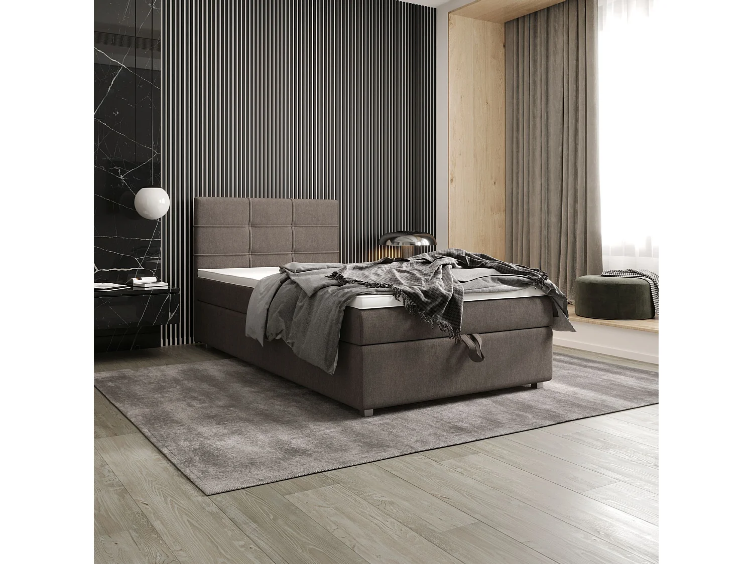 BEDANTE Lit boxspring FADO 1 80x200 Cosmic 03 Marron Lit Coffre Lit simple Lit d’hôtel
