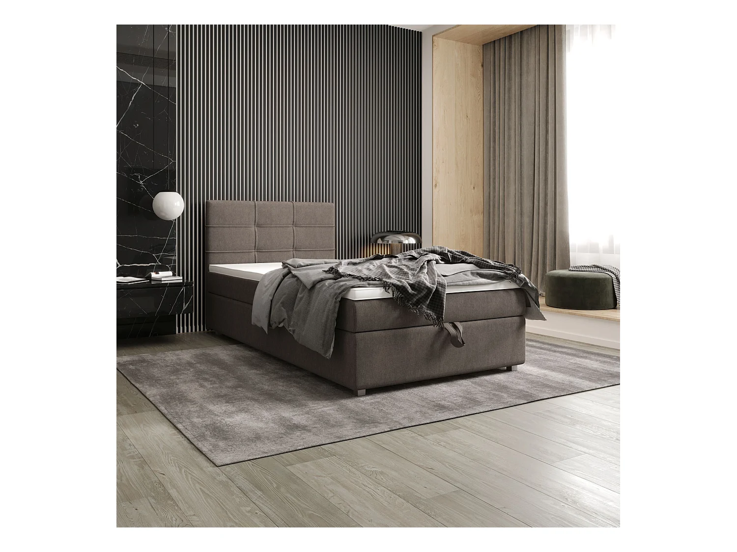 BEDANTE Boxspringbett FADO 22 80x200 Cosmic 03 Braun Bett Bettkasten Einzellbett Hotelbett Topper Matratze Schlafzimmer Stauraum