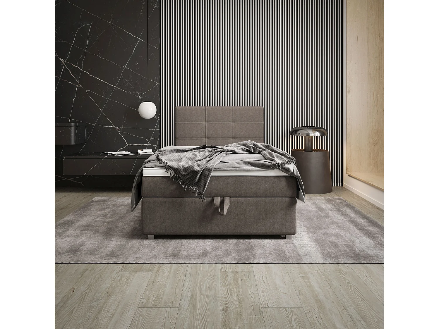 BEDANTE Boxspringbett FADO 22 80x200 Cosmic 03 Braun Bett Bettkasten Einzellbett Hotelbett Topper Matratze Schlafzimmer Stauraum