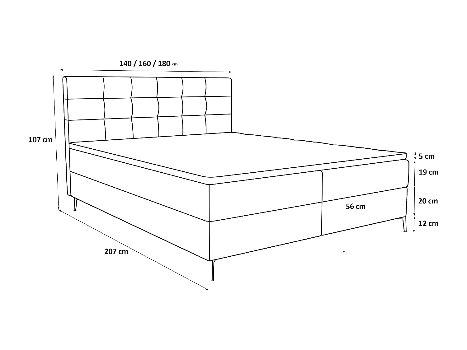 BEDANTE Boxspringbett INAO 140x200 ARAGON 93 Dunkelgrau Bett Bettkasten Ehebett Hotelbett Topper Matratze Schlafzimmer Stauraum