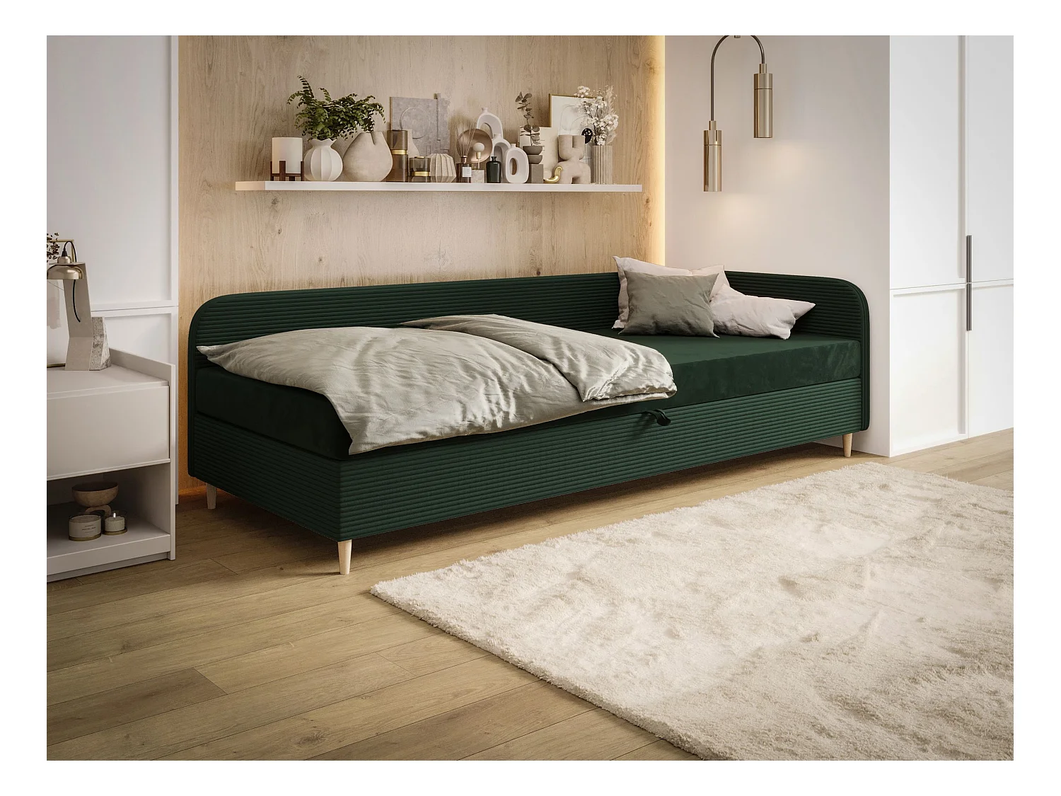 BEDANTE Bett MIKO 80x200 RIVIERA 38+LINCOLN 39 Grün Bett Jugendbett Einzelbett Hotelbett Matratze Schlafzimmer Stauraum