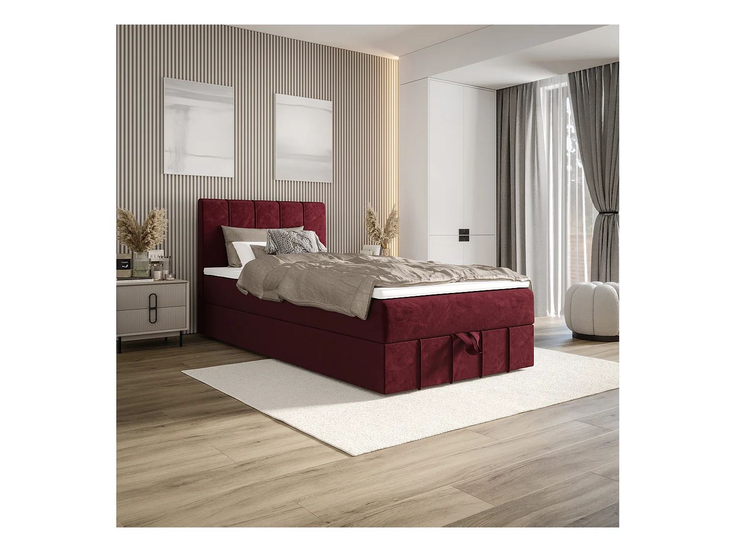 BEDANTE lit boxspring BAHAMA 80x200 Monolith 59 rouge lit avec coffre lit simple lit d’hôtel surmatelas matelas chambre espace de rangement