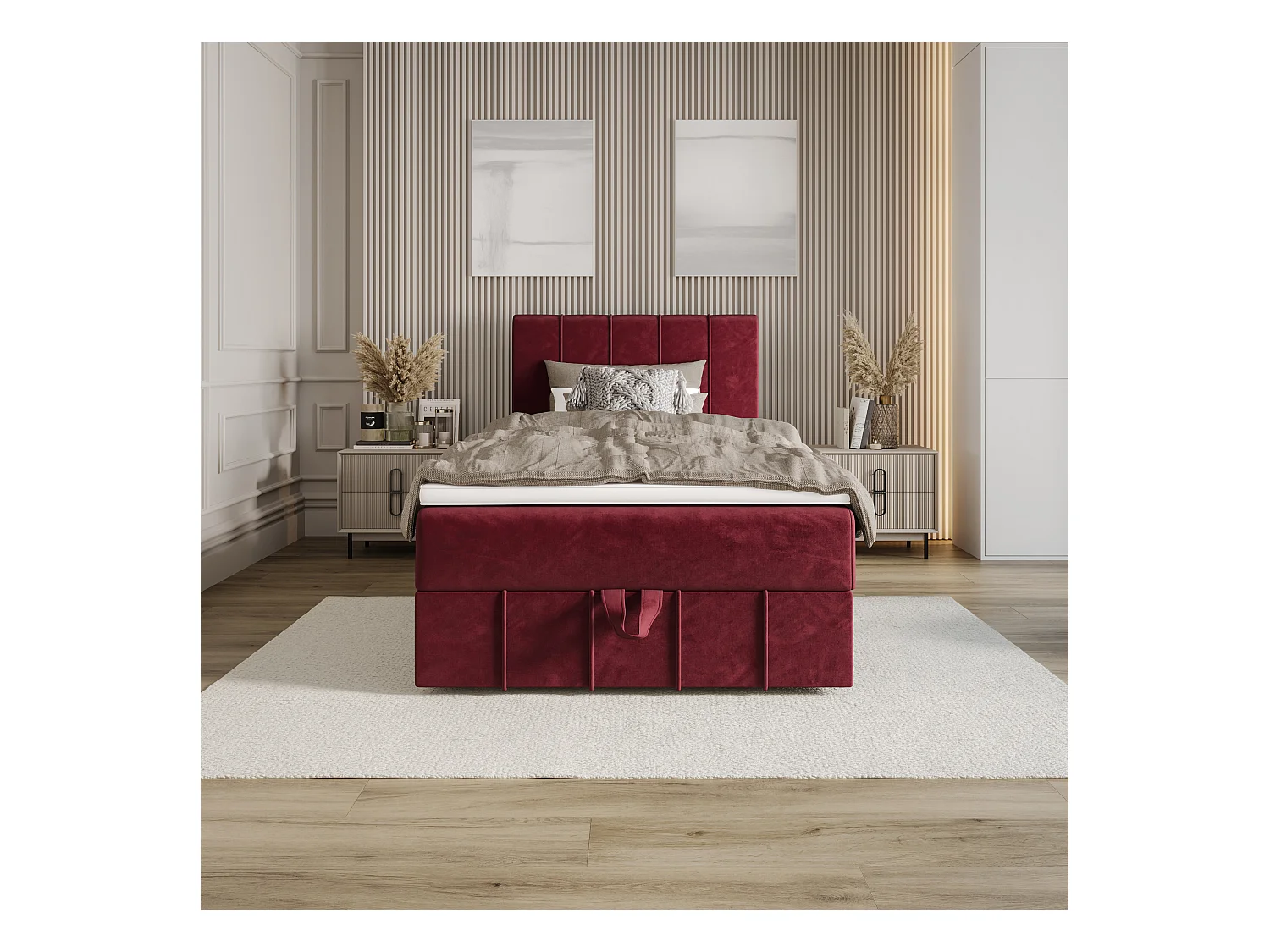 BEDANTE Boxspringbett BAHAMA 80x200 Monolith 59 Rot Bett Bettkasten Einzellbett Hotelbett Topper Matratze Schlafzimmer Stauraum