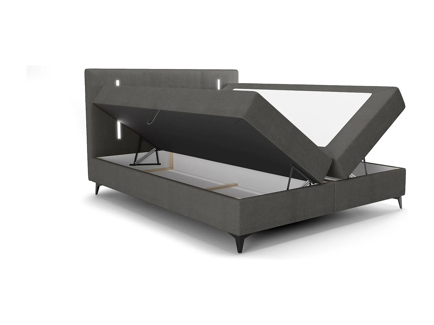 BEDANTE lit boxspring ONO 160x200 CURIO 93 gris lit coffre de lit lit double lit d'hôtel surmatelas matelas chambre à coucher rangement