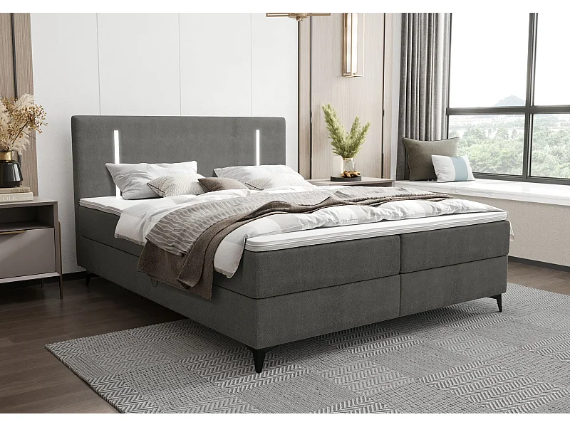 BEDANTE lit boxspring ONO 160x200 CURIO 93 gris lit coffre de lit lit double lit d'hôtel surmatelas matelas chambre à coucher rangement