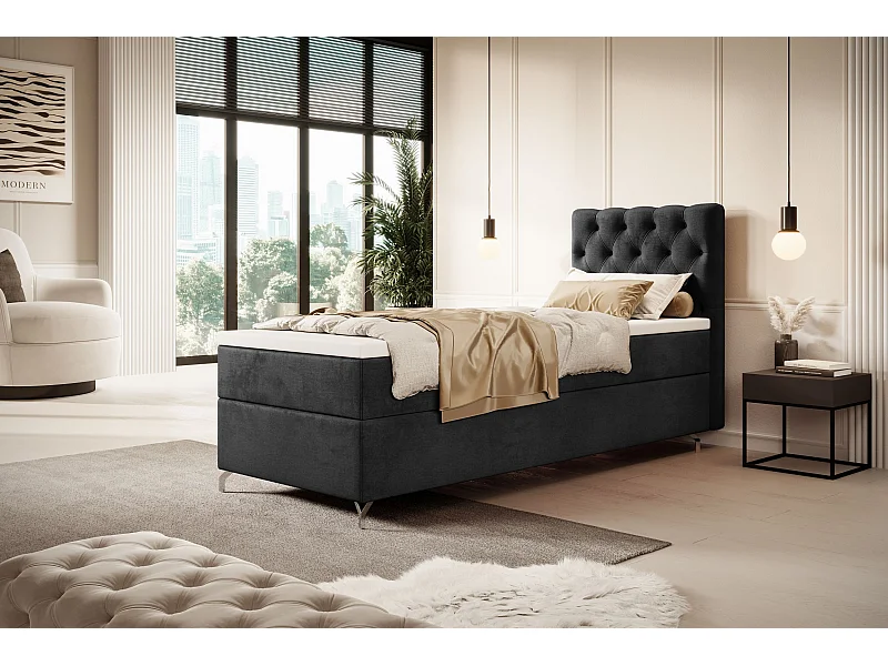 BOXBETT CHESTER 80x200 Monolith 97 avec matelas H3 et surmatelas lit avec coffre, lit simple, lit d'hôtel, chambre, avec rangement