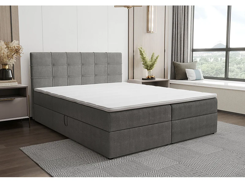 BEDANTE Boxspringbett KIDA 160x200 Curio 93 Dunkelgrau Bett Bettkasten Ehebett Hotelbett Schlafzimmer Topper Matratze Stauraum