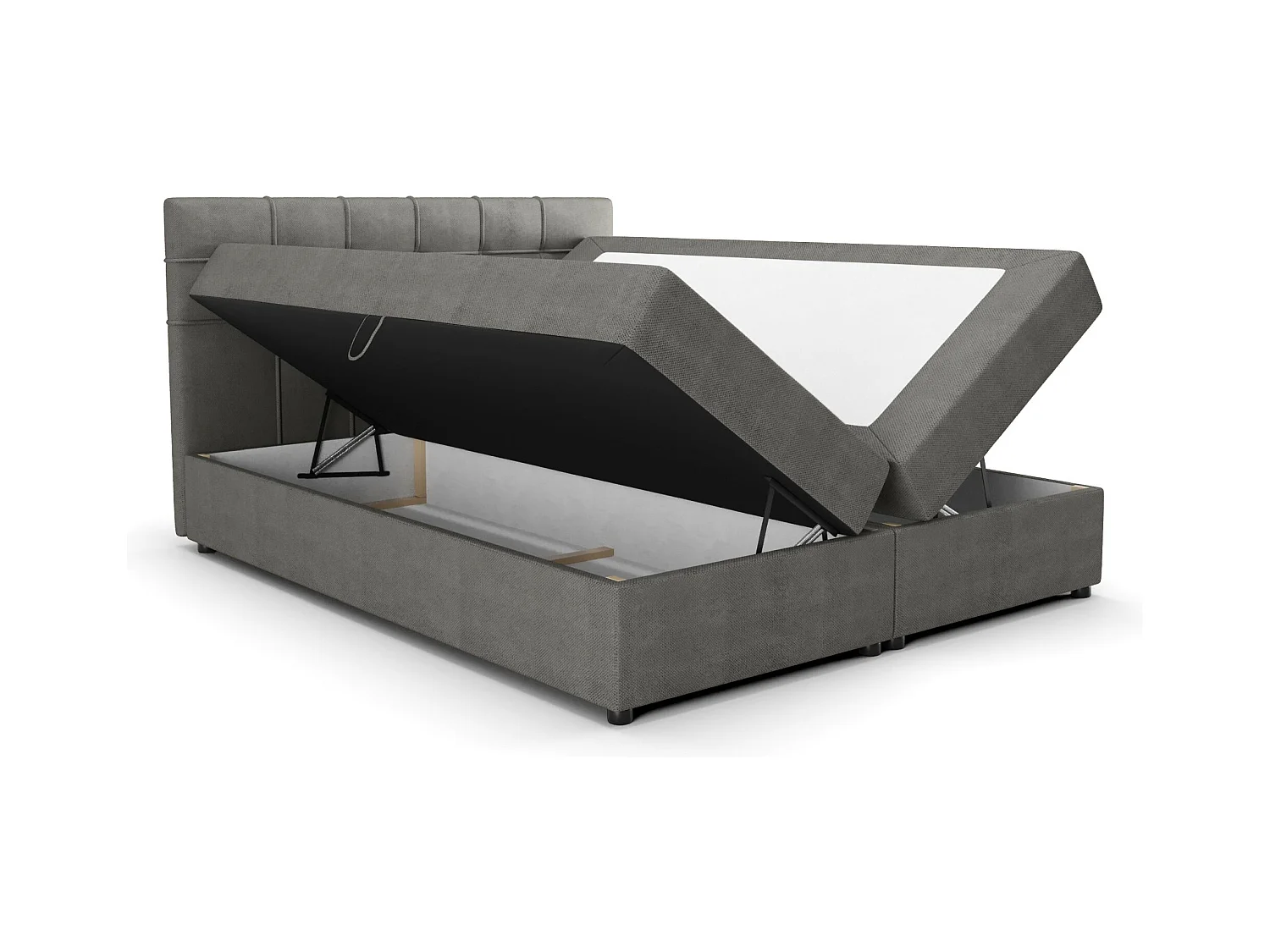 BEDANTE Lit boxspring KIDA 160x200 Curio 93 Gris foncé Lit Litkasten Lit double Lit d'hôtel Chambre à coucher Espace de rangement