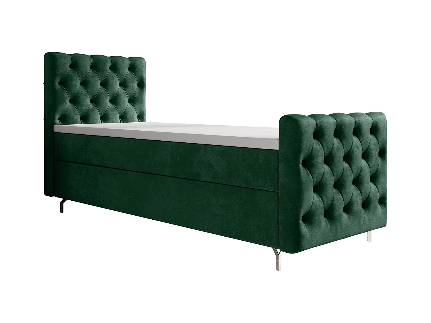 BEDANTE lit boxspring CHESTER PLUS 80x200 vert foncé avec matelas H3 et surmatelas lit avec coffre, lit simple, lit d'hôtel, chambre, avec rangement