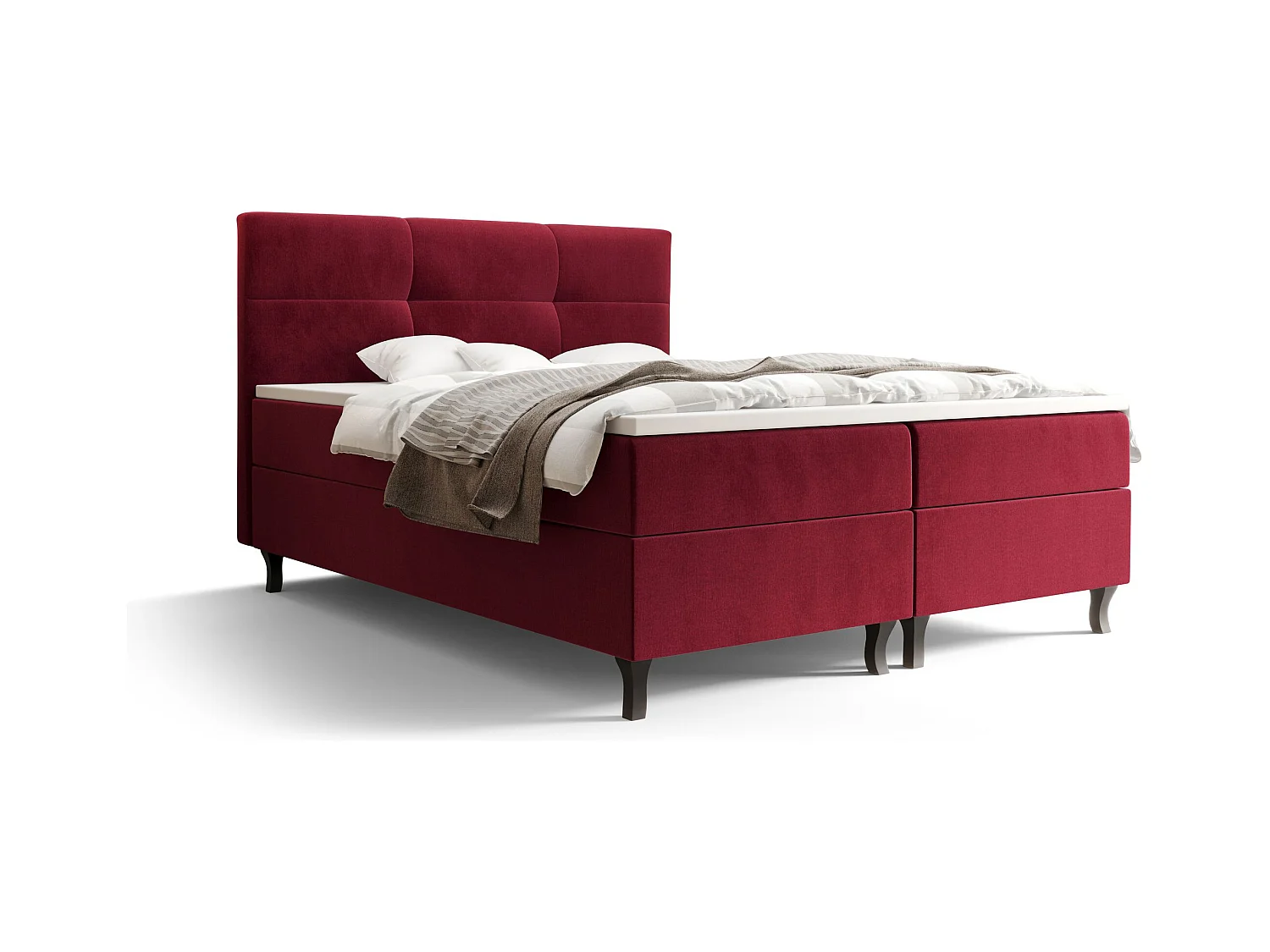 BEDANTE Lit Boxspring LIMBA 160x200 Monolith 59 Rouge Lit avec coffre Lit double Lit d’hôtel Surmatelas Matelas Chambre Espace de rangement