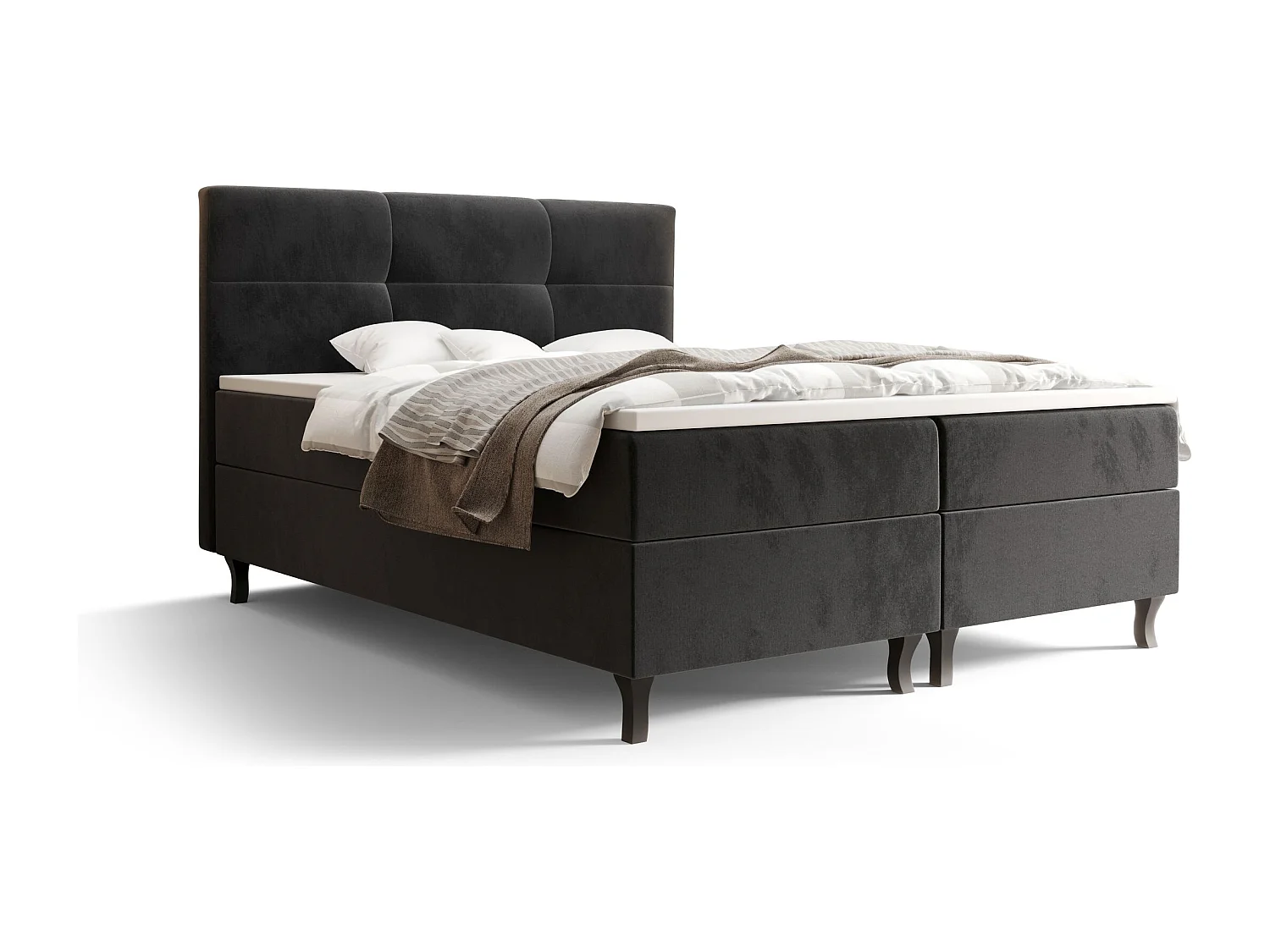 BEDANTE Boxspringbett LIMBA 180x200 Monolith 97 Dunkelgrau Bett Bettkasten Ehebett Hotelbett Topper Matratze Schlafzimmer Stauraum