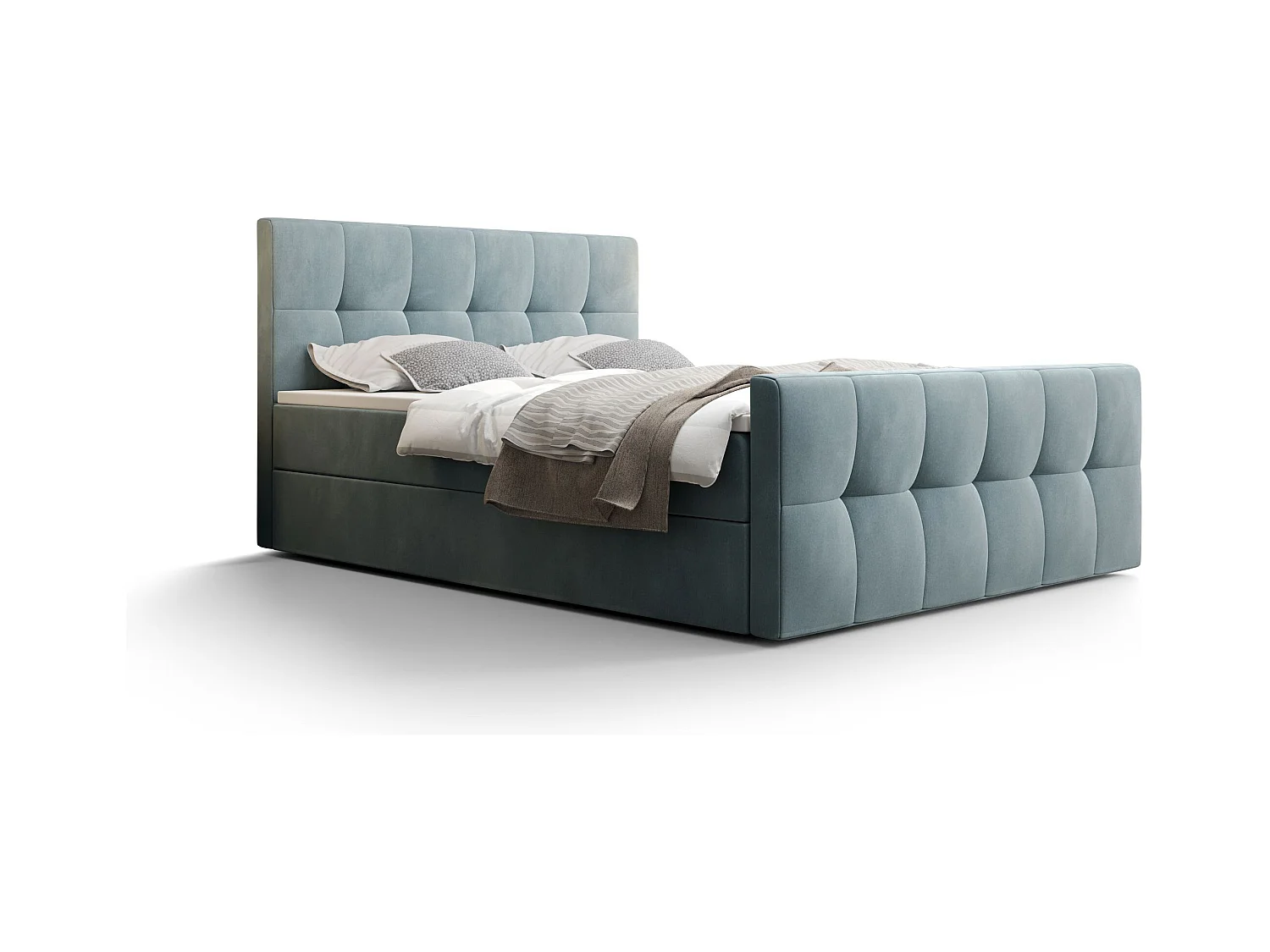 BEDANTE Lit boxspring MANHATTAN 160x200 Monolith 72 Bleu Lit Coffre Lit double Lit d’hôtel Surmatelas Matelas Chambre Rangement