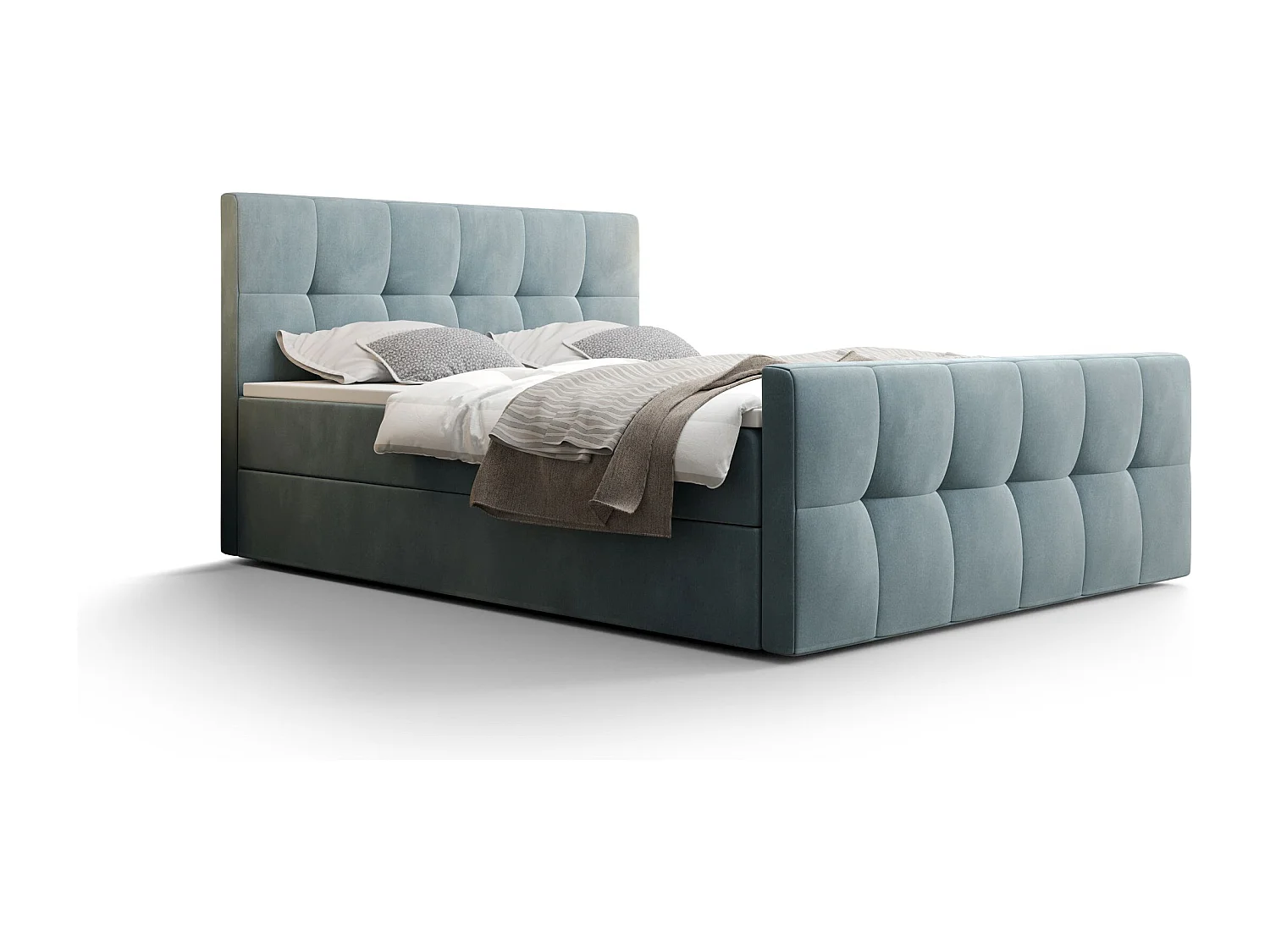 BEDANTE Boxspringbett MANHATTAN 160x200 Monolith 72 Blau Bett Bettkasten Ehebett Hotelbett Topper Matratze Schlafzimmer Stauraum