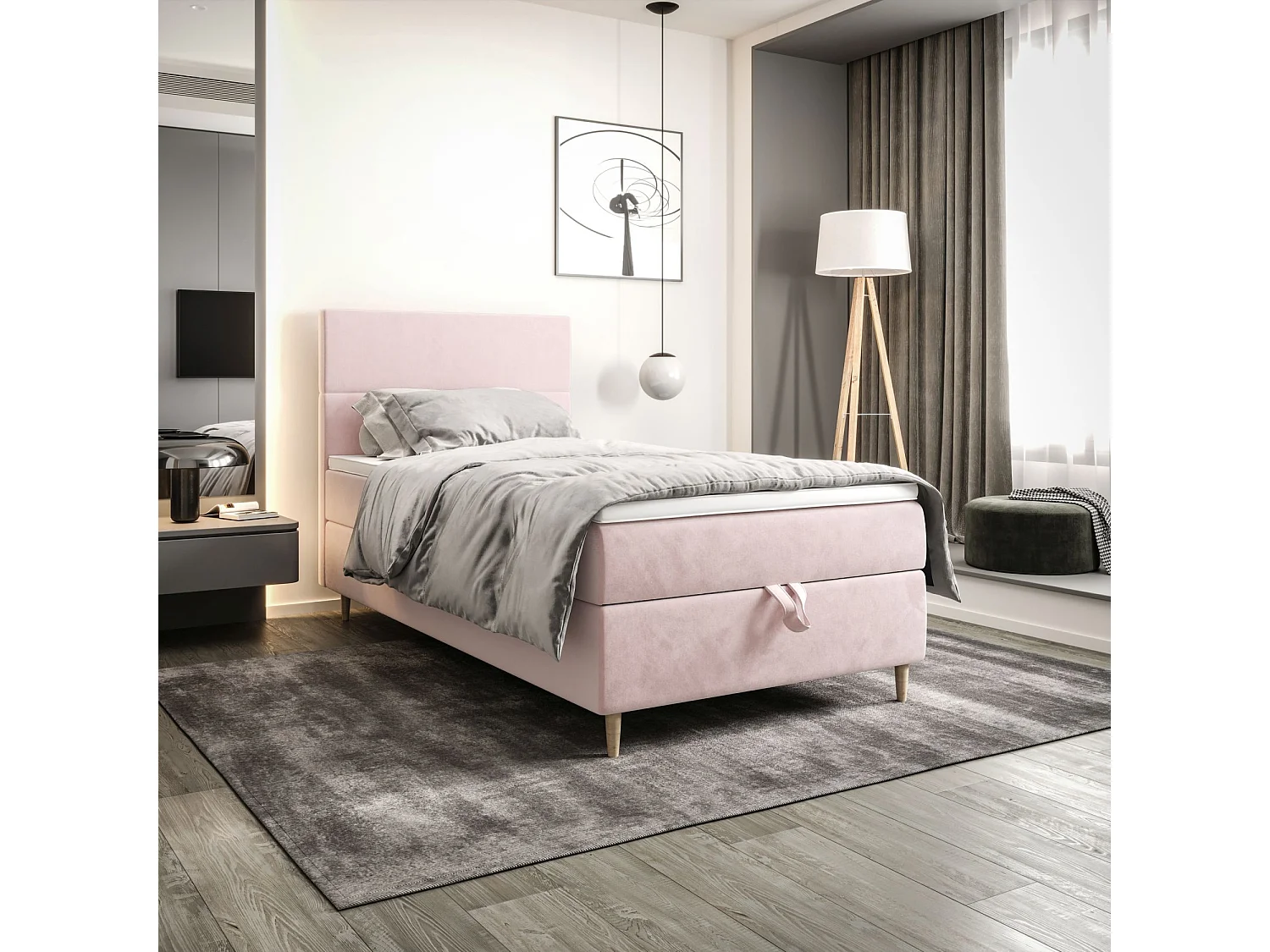 BEDANTE Lit boxspring FLO 80x200 Itaka 58 Rose Lit Coffre Lit simple Lit d'hôtel Surmatelas Matelas Chambre Rangement