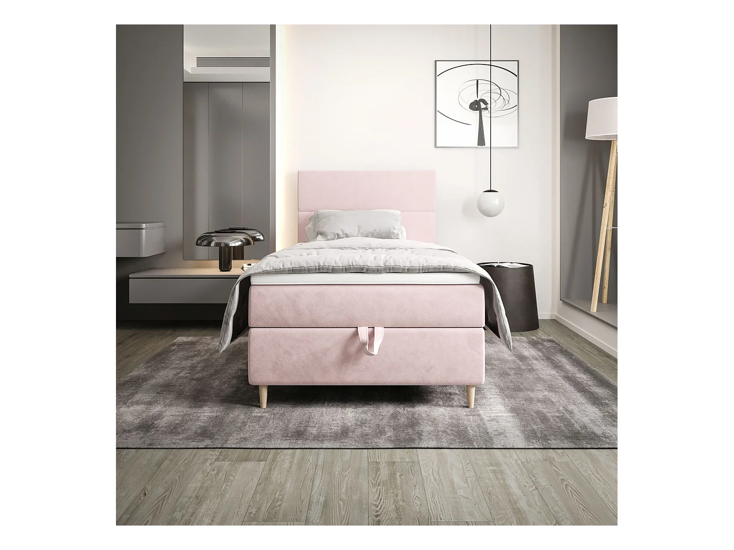 BEDANTE Lit boxspring FLO 80x200 Itaka 58 Rose Lit Coffre Lit simple Lit d'hôtel Surmatelas Matelas Chambre Rangement