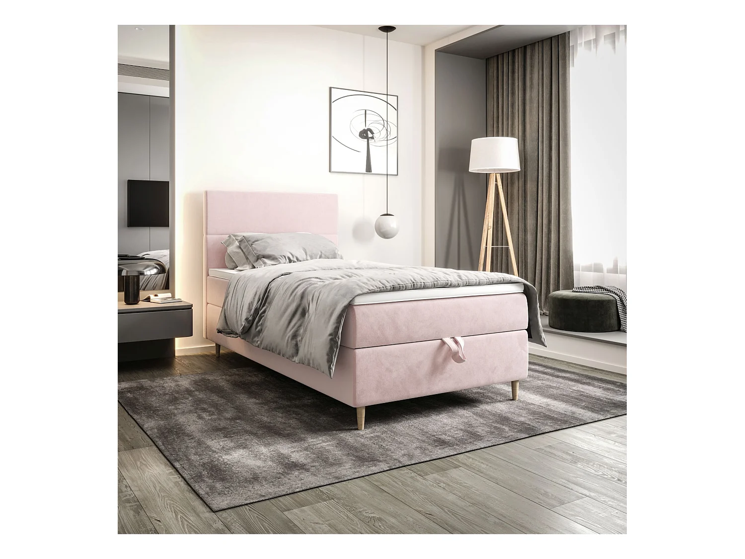 BEDANTE Boxspringbett FLO 80x200 Itaka 58 Rosa Bett Bettkasten Einzellbett Hotelbett Topper Matratze Schlafzimmer Stauraum