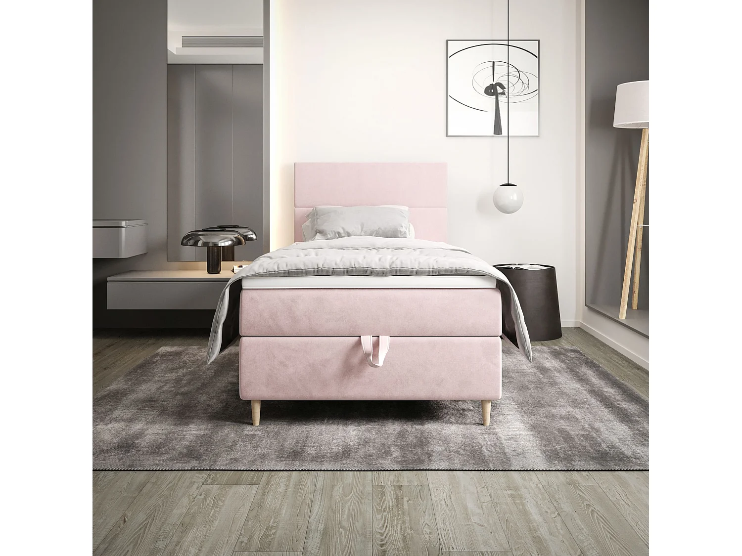 BEDANTE Lit boxspring FLO 80x200 Itaka 58 Rose Lit Coffre Lit simple Lit d'hôtel Surmatelas Matelas Chambre Rangement