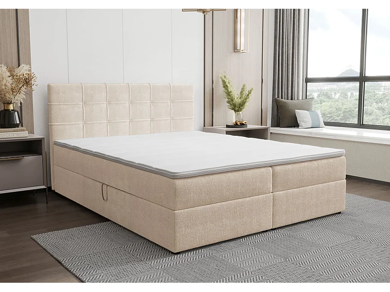 BEDANTE Lit boxspring KIDA 140x200 Curio 09 Écru Lit Litkasten Lit double Lit d'hôtel Chambre à coucher Espace de rangement