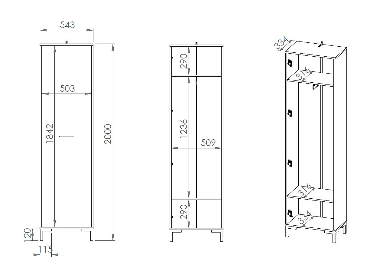 GARDEROBENSCHRANK Oiven Cashmere 55 / 34 / 200cm