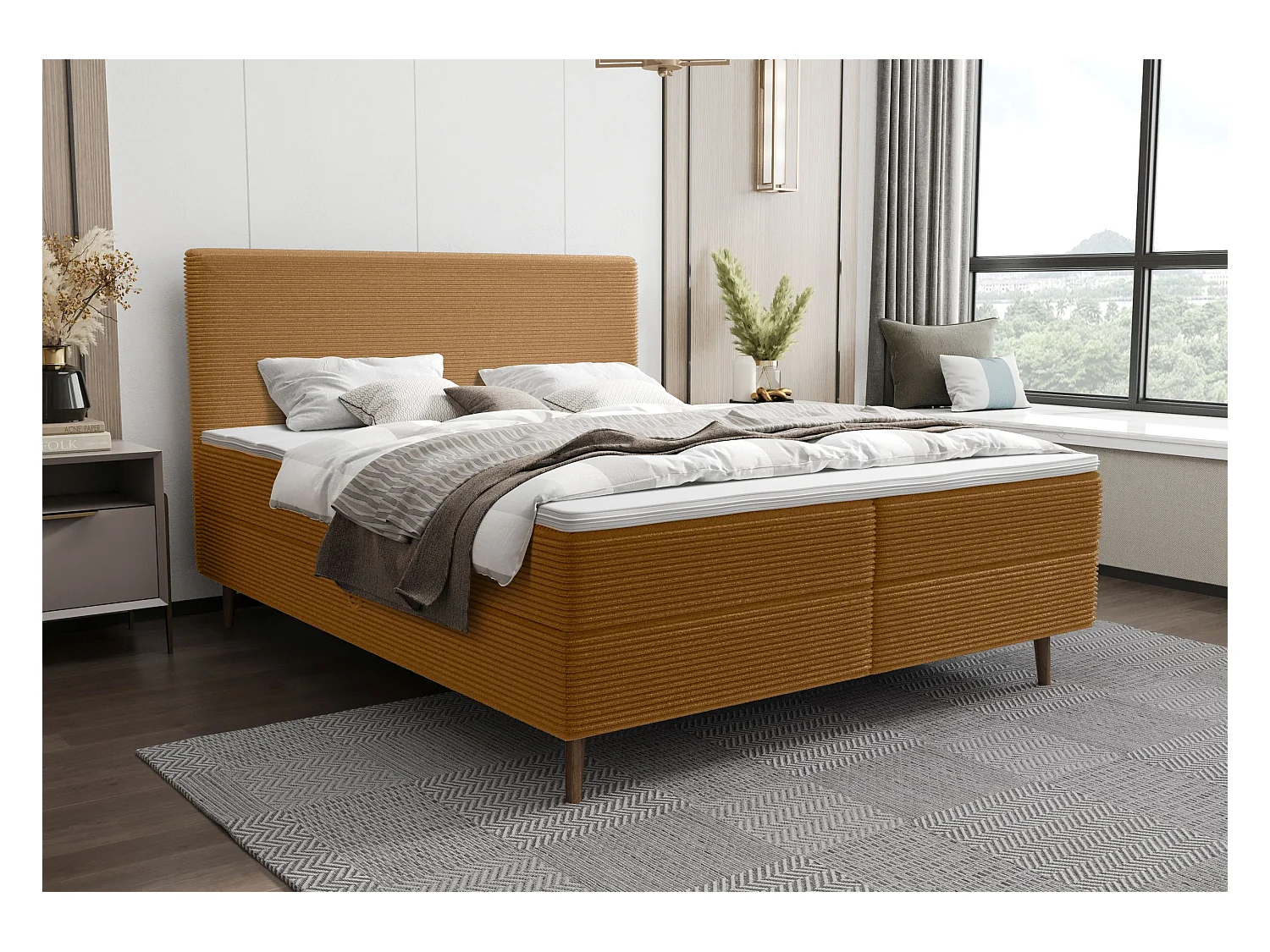 BEDANTE Boxspringbett NARA 160x200 POSO 001 Orange Bett Bettkasten Ehebett Hotelbett Topper Matratze Schlafzimmer Stauraum