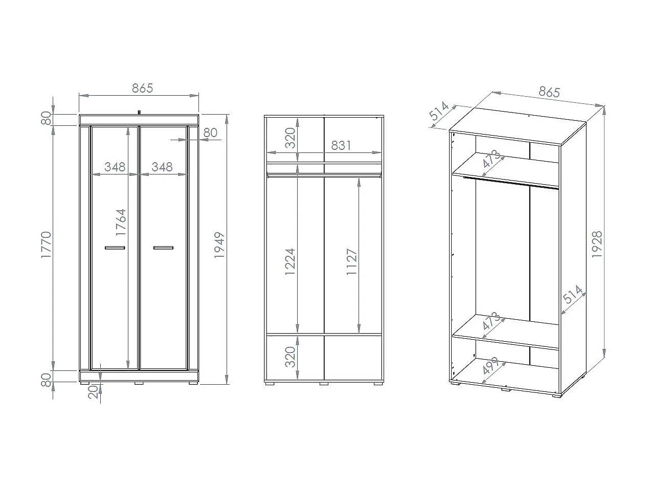 KLEIDERSCHRANK Dora Evoke Eiche 87 / 53 / 195cm
