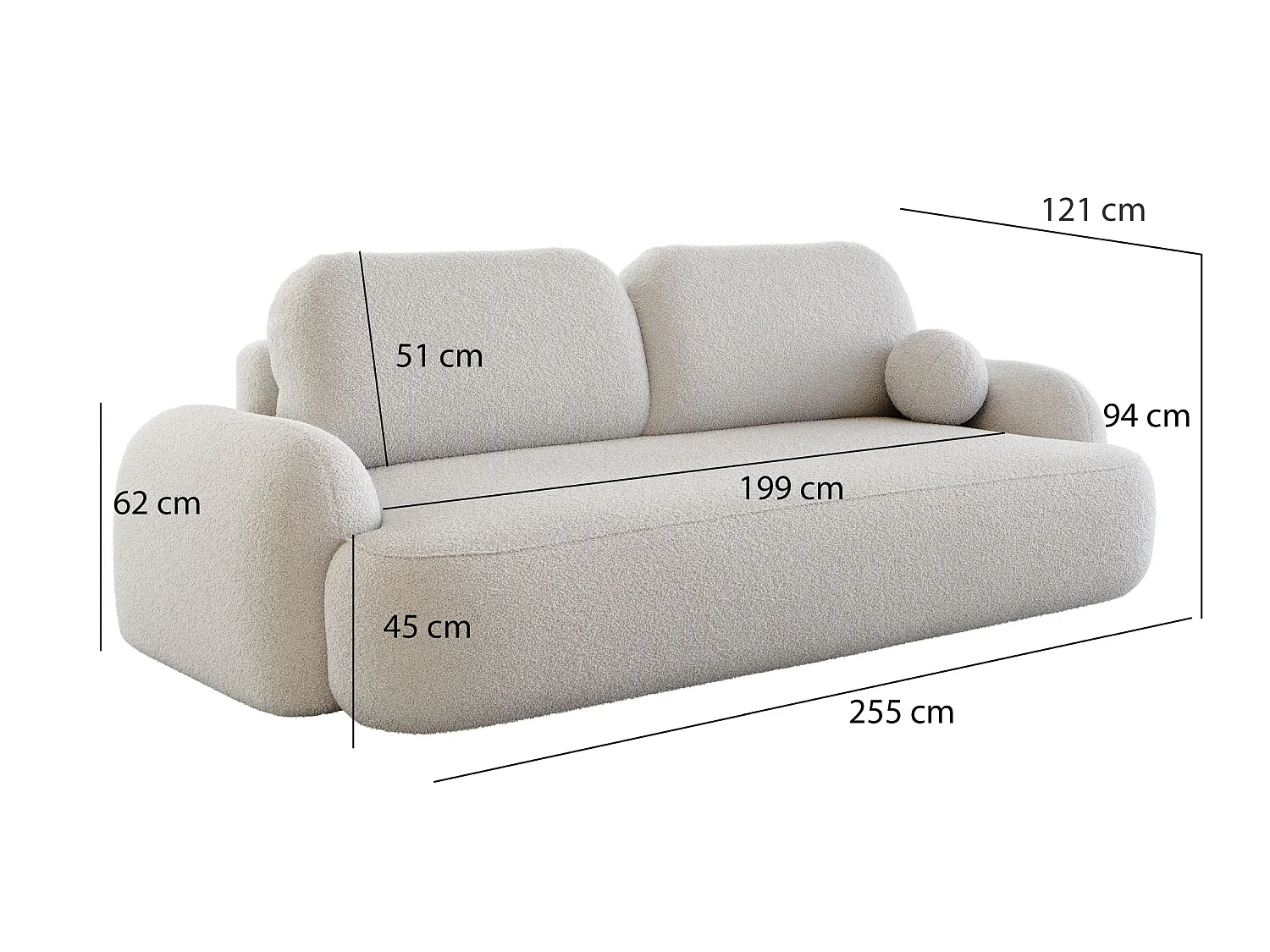 BEDANTE SOFA MOLLY z funkcją spania TERRA FROTTE 00 Biały z pojemnikiem na pościel, sofa do salonu, kanapa, sofa rozkładana, sofa z pojemnikiem, wersalka