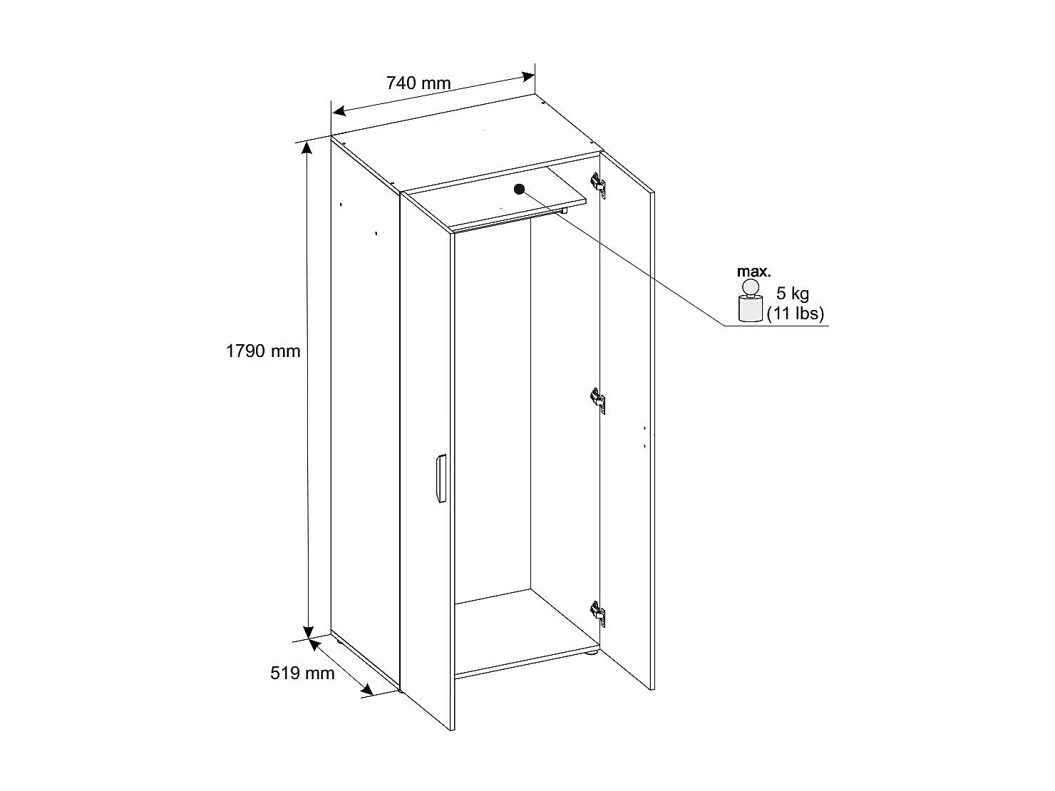 KLEIDERSCHRANK Basic Eiche Sonoma 74 / 52 / 179 cm