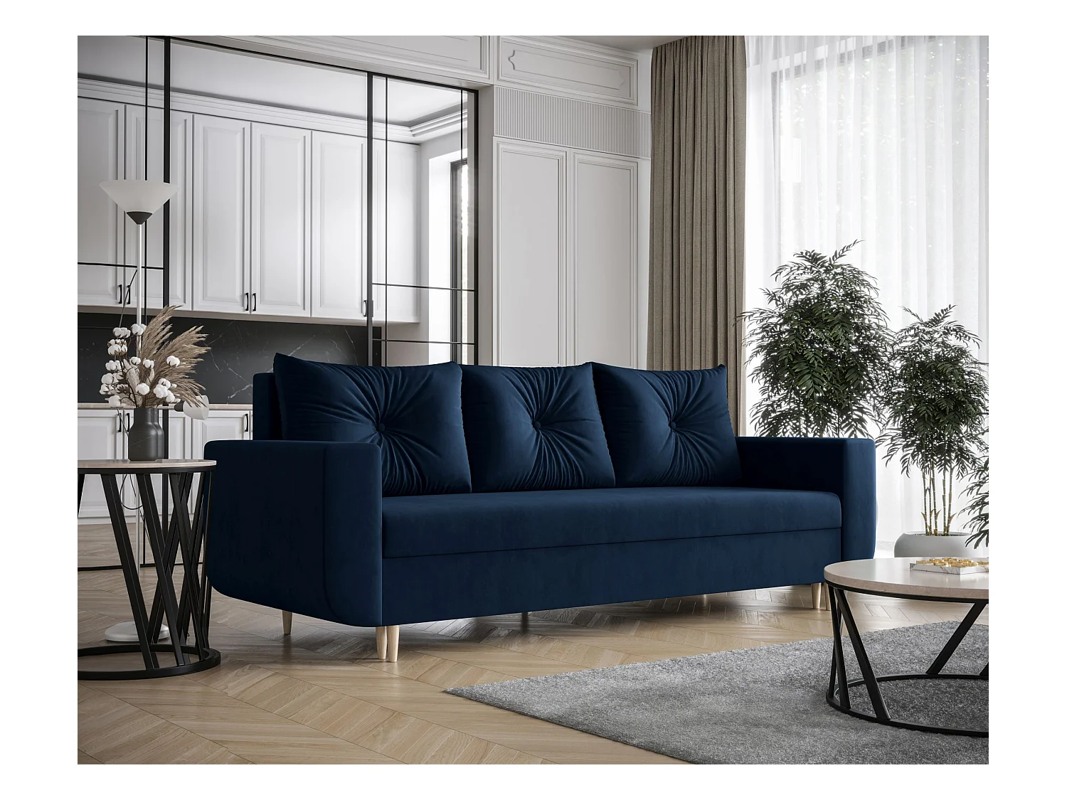 BEDANTE SOFA DELFIN mit Schlaffunktion ITAKA 11 Dunkelblau mit Stauraum Bettkasten Wohnzimmersofa Couch Sofa Bettsofa Bettkasten Bettcouch