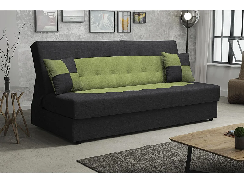 BEDANTE SOFA POLO mit Schlaffunktion SAWANA 14+35 Schwarz/Grün mit Stauraum Bettkasten Wohnzimmersofa Couch Sofa Bettsofa Bettkasten Bettcouch