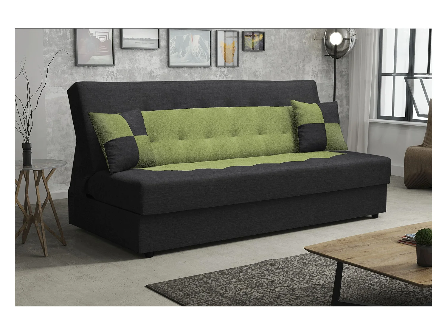 BEDANTE CANAPÉ POLO avec fonction lit SAWANA 14+35 Noir/Vert