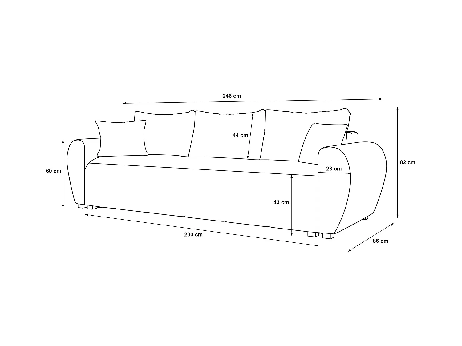 BEDANTE CANAPÉ MOLISA avec fonction lit COSMIC 100 Noir