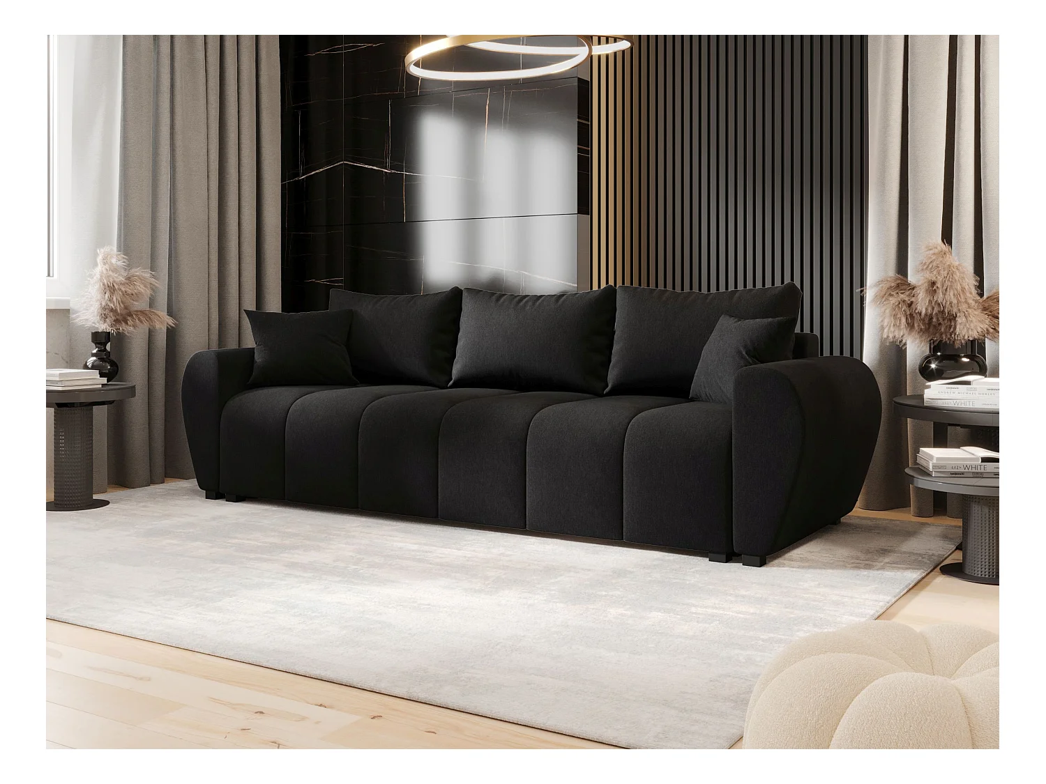 BEDANTE BANK MOLISA met slaapfunctie COSMIC 100 Zwart – Bank met opbergruimte, bedkist, woonkamerbank, sofa, slaapbank, bank met kist, bedbank